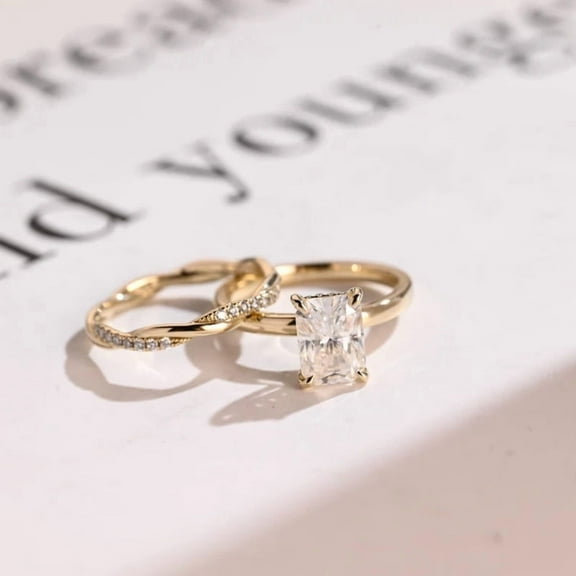 Radiant Cut Diamond Wedding Ring Set in 14K Yellow Gold Vermeil – Matching Band Set for Women – Elegant Anniversary Fine Jewelry