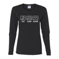thumbnail image 2 of Eat Sleep Game Video Gamer Gift Fan Pop Culture Womens Graphic Long Sleeve T-Shirt, Black, Small, 2 of 3