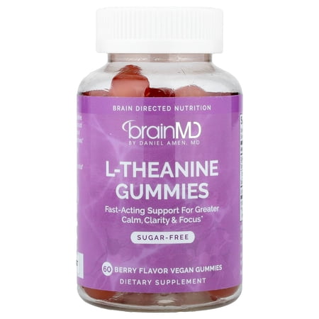BrainMD L-theanine Gummies  Berry   60 Vegan Gummies (100 mg per Gummy)
