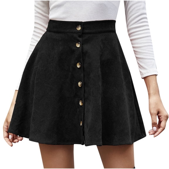 AOOCHASLIY Clothes Women Trendy Sexy Solid Color Button Retro Corduroy High Waist Skirt