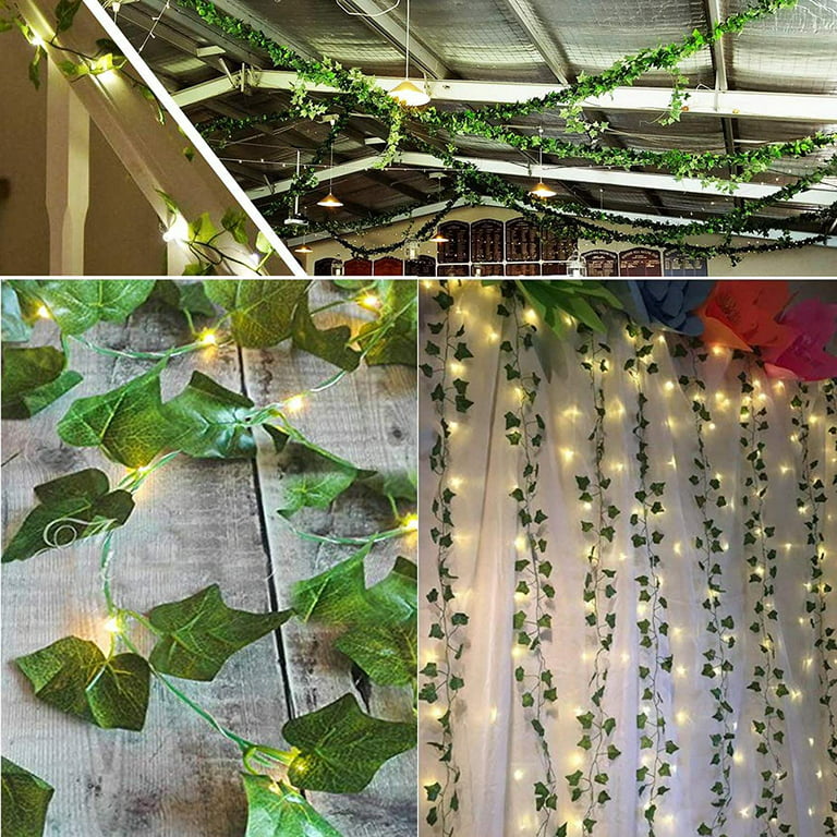 Comtelek 12 Pack Fake Vines for Room Decor with 100 LED String Light Artificial Ivy Garland Hanging Plants Faux Greenery Leaves Bedroom Aesthetic