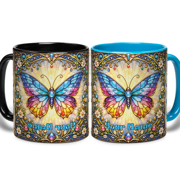 Lotusprinthandmade Personalized Butterflies Accent Mug 11oz, Black