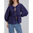 thumbnail image 6 of Argulvti Women Basic Tie Front Tops Casual Solid Color Loose 3/4 Sleeve Shirt Cardigan, 6 of 8
