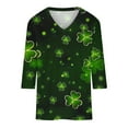 thumbnail image 3 of DDAPJ pyju St Patricks Day Shirt Women 3/4/ Length Sleeve Irish Shamrock Graphic Tees Funny Lucky Blessed Tshirts Floral Ruffle Blouse X-Green XXXXXL, 3 of 5