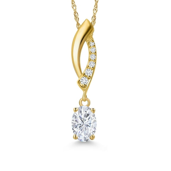 Gem Stone King 10K Yellow Gold White Moissanite and Lab Grown Diamond Pendant Necklace for Women | 0.53 Cttw | Gemstone Birthstone | Oval 6X4MM | With 18 inch Chain