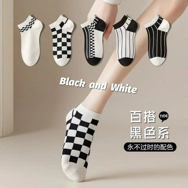 Zhuge 5 pares de calcetines de algodón para mujer, finos, suaves, cómodos, transpirables, de vestir, por encima del tobillo, para negocios, informales (A02)