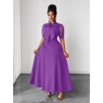 thumbnail image 3 of Elegant Purple A-Line Maxi Dress With Sheer Puff Sleeves And Bow Neck For Spring Summer Autumn, 3 of 7