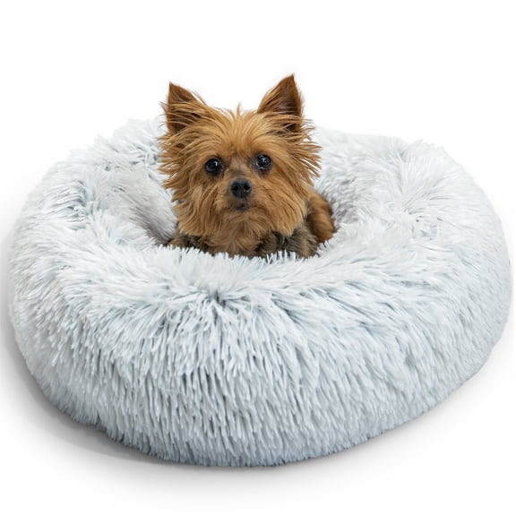 Best Friends by Sheri The Original Calming Donut Dog Bed, Shag Faux Fur, Frost Gray, XS