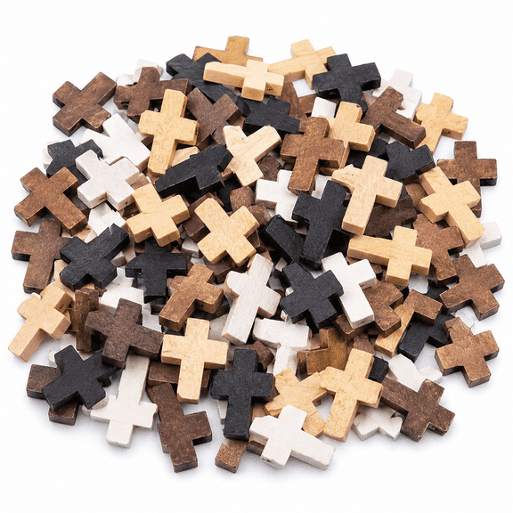 100 Pcs Wooden Cross Charms, 2.2 x 1.5 cm Mini Wood Crosses in 5 Colors for DIY Crafts, Easter Decorations, Religious Party Favors
