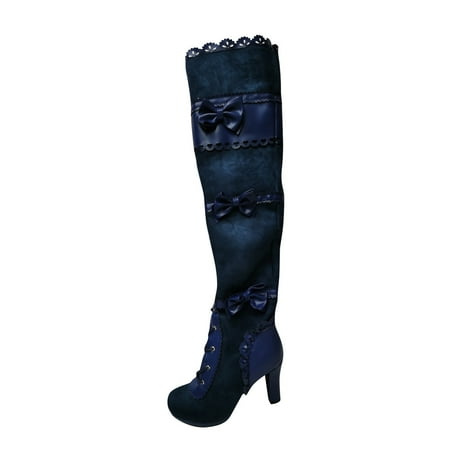 

jsaierl Women s Bow Tie Ultra High Heel Lace Up Punk Side Zipper Over The Knee Boots