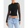 thumbnail image 4 of Lamuusaa Women Short Shirt, Long Sleeves  Tulle  Pleated Casual Party Street Summer Short Tops, 4 of 8