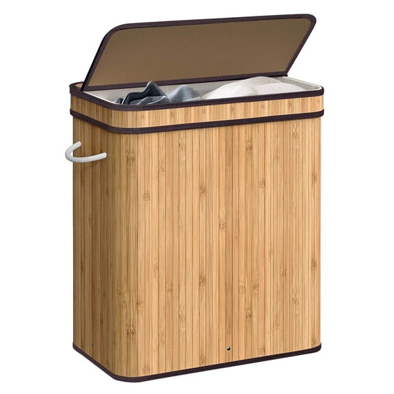 72L Laundry Hamper with Lid Bamboo Laundry Basket with Handle & Removable Liner, Natural