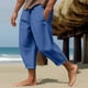 thumbnail image 2 of Pantalones de playa lisos con abertura para hombre: algodón y lino, cintura elástica, informales/vacacionales, tallas S-XXXL, cintura de 74-98 cm, 2 of 8