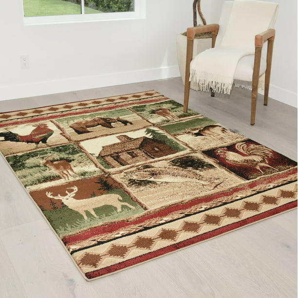 Handcraft Rugs Cabin Rug Lodge, Cabin Nature and Animals Area Rug ...