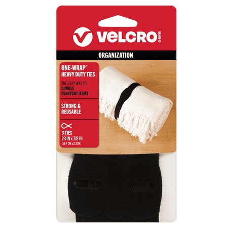 VELCRO Brand ONE-WRAP® Heavy Duty Ties, Reusable Pre-Cut and Self Gripping For Bundling Hoses, Extension Cords, 3 Ties, 23” x 7/8”, Black 90700
