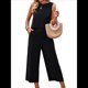 thumbnail image 2 of Conjunto de Dos Piezas de Verano para Mujer: Top Corto Sin Mangas con Cuello Redondo y Pantalones Anchos con Bolsillos. Negro XL, 2 of 10