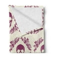 thumbnail image 2 of Sugar Skull Soft Flannel Fleece Blanket, Monochrome Style Calavera Inspired Surround by Circular Floral Wreath Print, Cozy Plush for Indoor and Outdoor Use, 50" x 60", Fuchsia Cream, by Ambesonne, 2 of 5