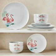 Studio Nova Flamingo Haven 12 Piece Porcelain Dinnerware Set White