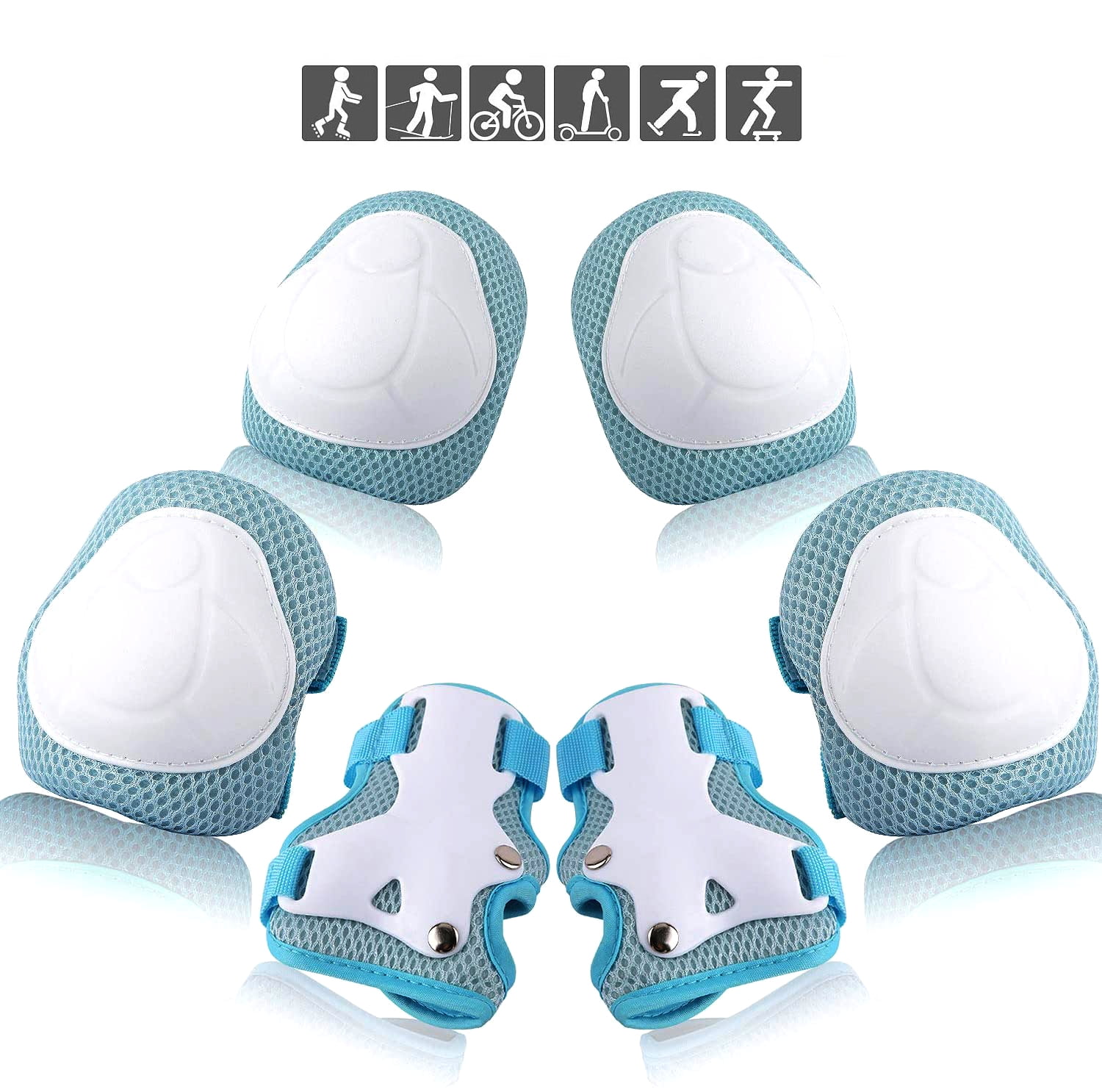 Blue PHZ Kids/Adults 3 in 1 Skateboard Protective Gear Set Knee Pads Elbow Pads Wrist Guards for Rollerblading Skateboard Cycling Skating Bike Scooter 