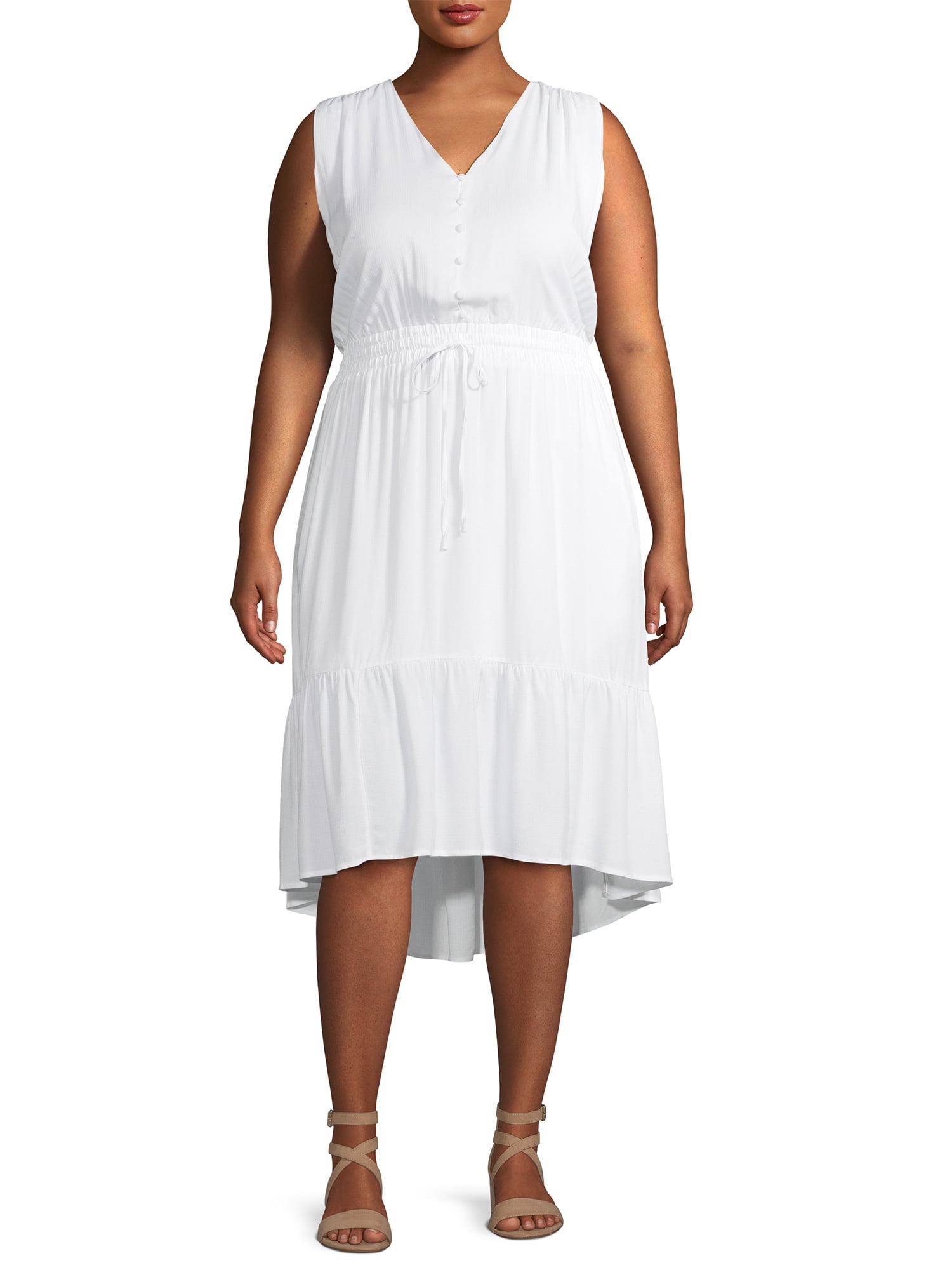 Terra & Sky Women's Plus Size Button Front Tie Waist Dress - Walmart.com