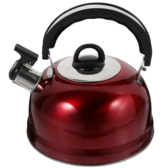 WEAVILUX Red Whistling Tea Kettle with Wide Opening, Stainless Steel Pot for Home and Kitchen Use