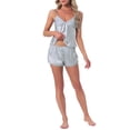 thumbnail image 2 of INSPIRE CHIC Womens Satin Loungewear Lace Silky Bow Spaghetti Strap V Neck Top with Split Shorts Pajama Set S Grey, 2 of 6