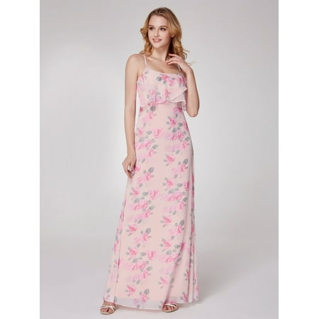 Ever-Pretty Women's Elegant Floor-Length Spaghetti Straps Floral Printed Bridesmaid Dresses Summer Holiday Beach Sun Maxi Dress