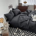 thumbnail image 2 of Black Bedding Set for Boys Girls Bedroom Washed Cotton Duvet Cover Pillowcase Bedspread Simple Fashion Bed Sheet Set Bed Linens, 2 of 7