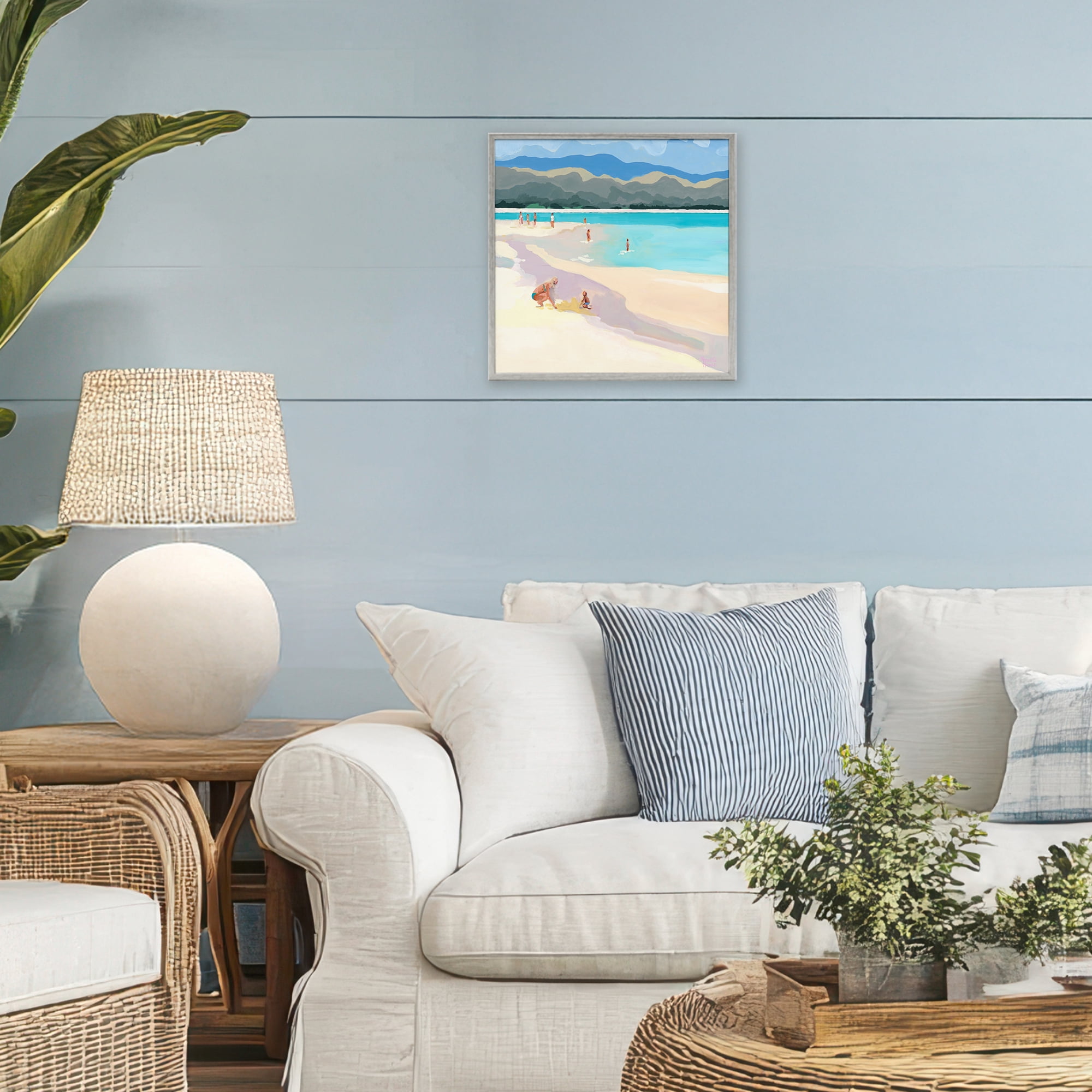 Stupell Industries Mother & Child Beach Scene Gray Framed Giclee Art, design by Meredith Howse