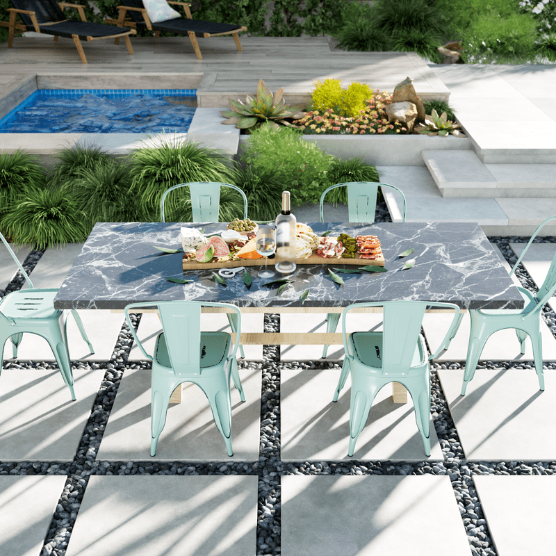Furmax Set of 4 Metal Dining Chairs Stackable Indoor Industrial Vintage Chairs,Distressed Blue