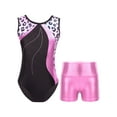 thumbnail image 1 of YiZYiF Kids Girls Shiny Rhinestones Gymnastics Leotard Dance Unitard Biketard with Shorts Gym Suit Leopard 14, 1 of 7