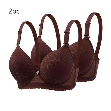 MLCDZ 2 Pack Lace Bras for Women Push Up Bralettes Full Coverage Corset Underwire Plus Size for Large Breasts with Support Sexy Minimizers Everyday Lingerie 2Pcs-Multicolor#02 42