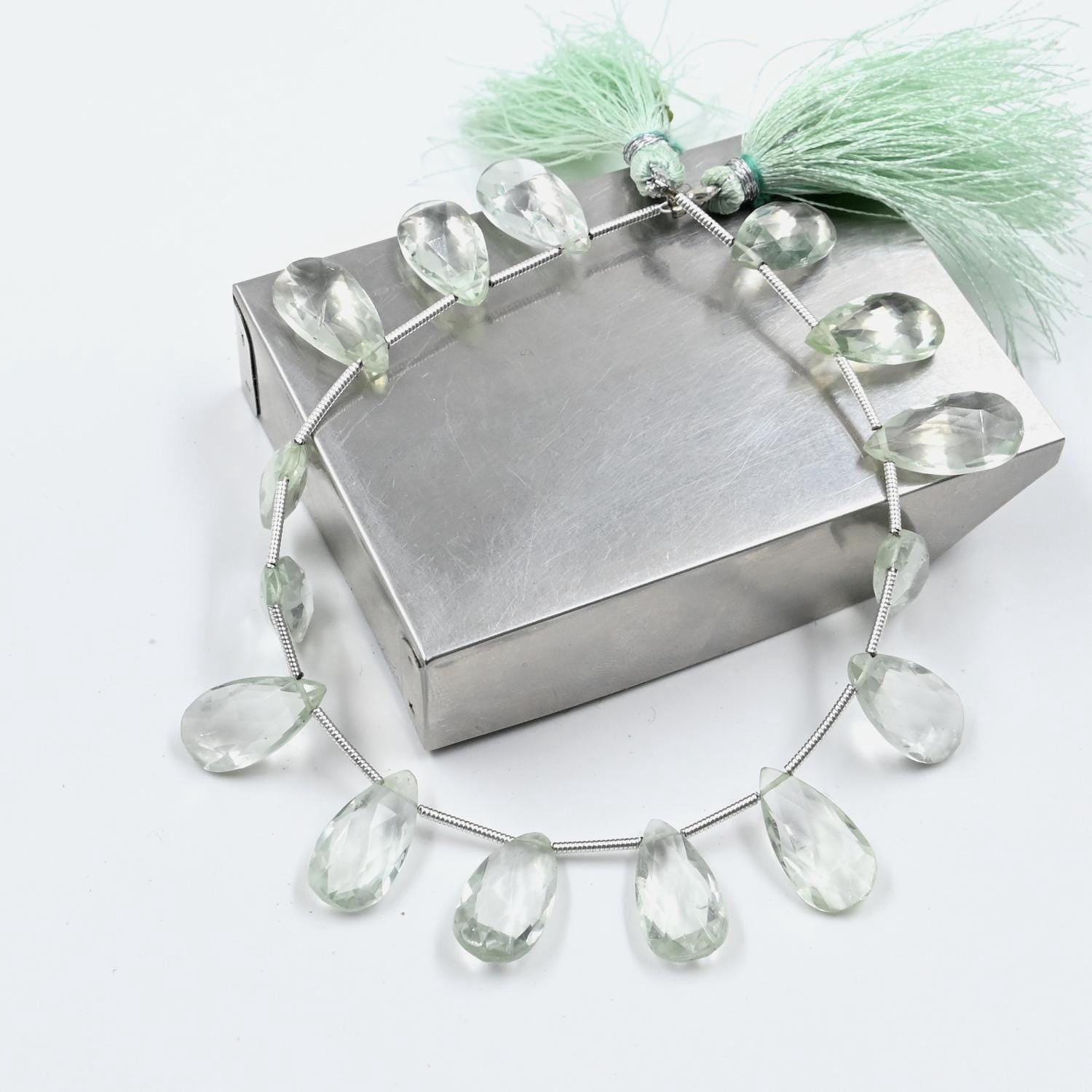 A.B. Gems Green Amethyst Faceted Pear Beads, Green Amethyst Gemstone Beads, DIY Jewelry Making Beads Healing Crystal Beads for Jewelry, Amethyst Beads