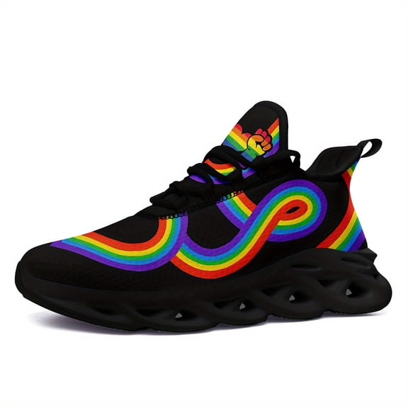 Coolcustomize Men's LGBT Pride Month Fashion Casual Sneakers, Rainbow Pride Design Trendy Streetwear Trainers, Lightweight Stylish Couple Shoes, Breathable Mesh Running Shoes, PLUS SIZE Sport Shoes