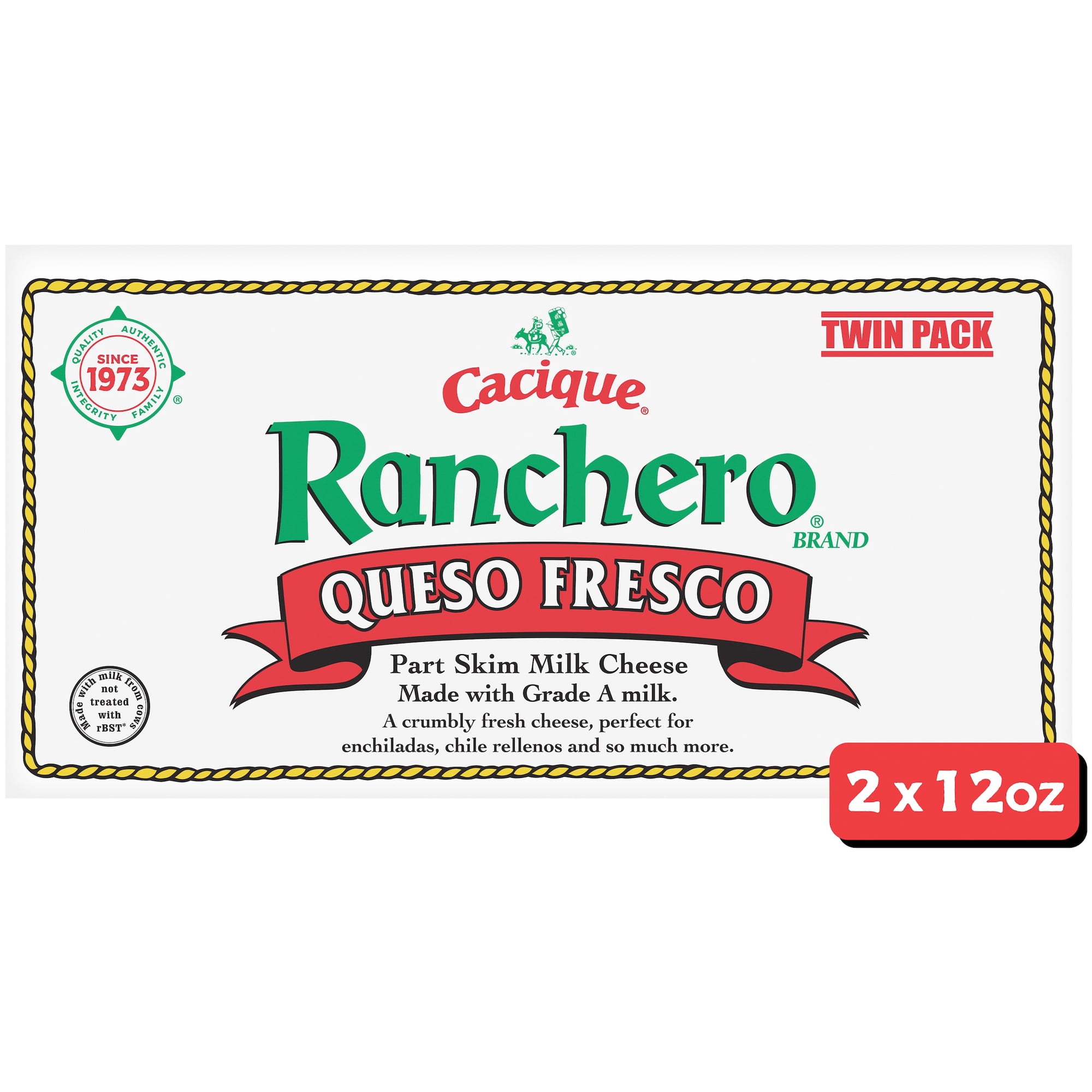 Cacique Ranchero Queso Fresco Mexican Cheese, Part Skim Milk, 24 oz, 2 Count (Refrigerated)