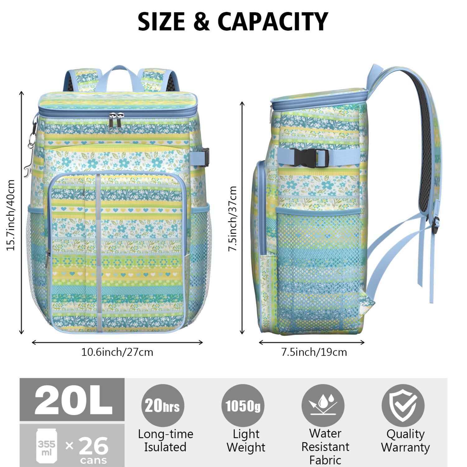 Travel Cooler Bag - Boho Bohemia Pioneer Flower Geometric Line Art Camping Beer Cooler Backpack with Bottle Opener- Waterproof Insulated Picnic Backpacks - Cooler Bag for Beach
