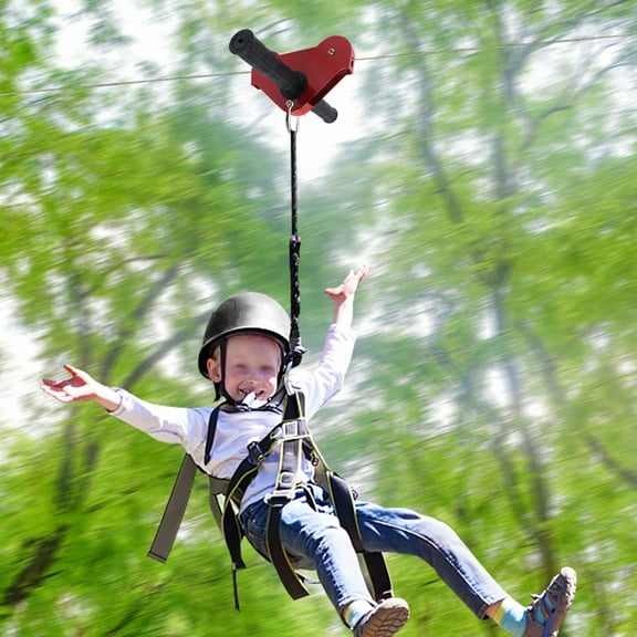 Kids Outdoor Zipline Kit with Safety Harness, Helmet, Gloves & Braking System – 120ft Heavy-Duty Backyard Zip Line for Ages 3 