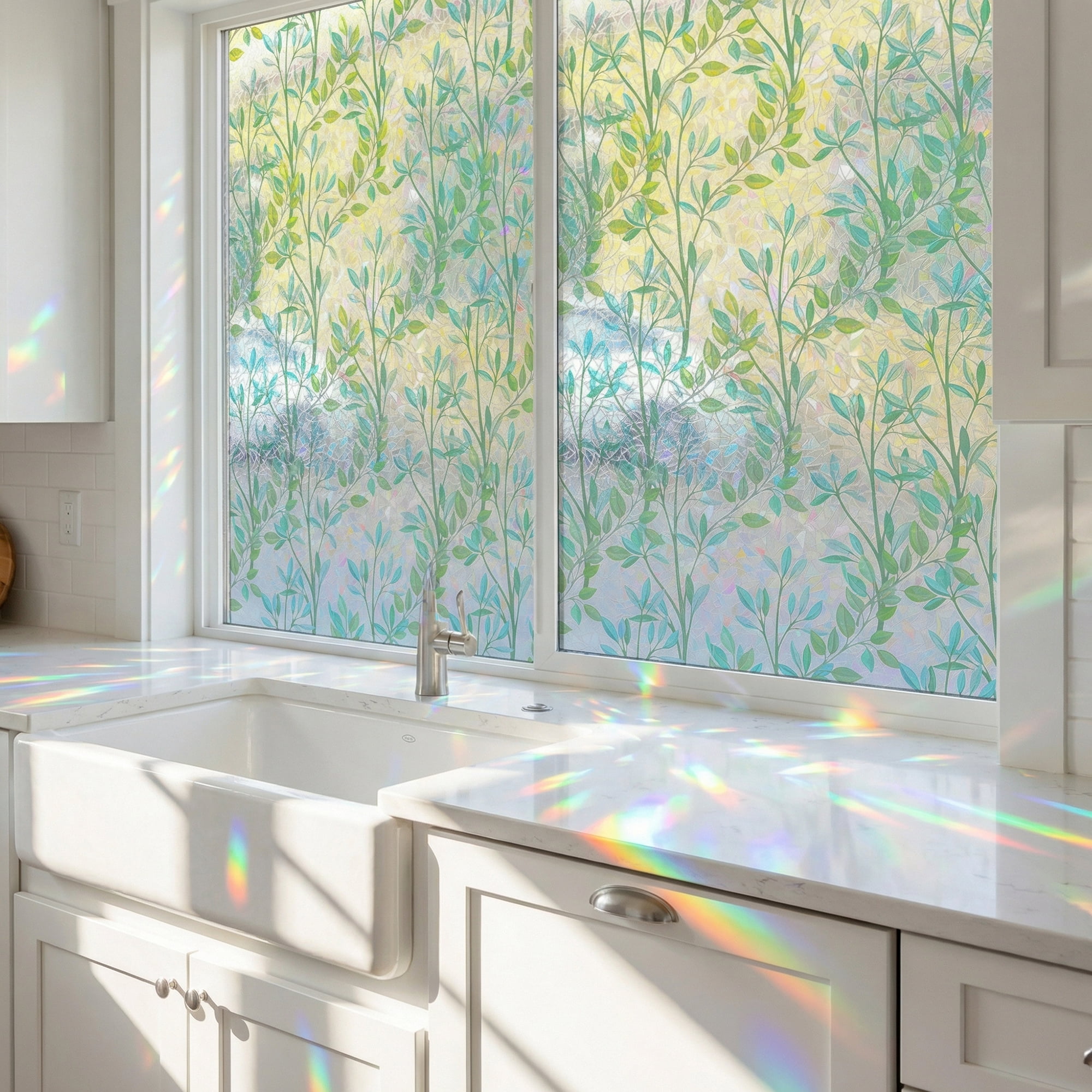 Unique Bargains Static Cling Floral 3D Prism Window Privacy Film Green 39.4" x 23.6"