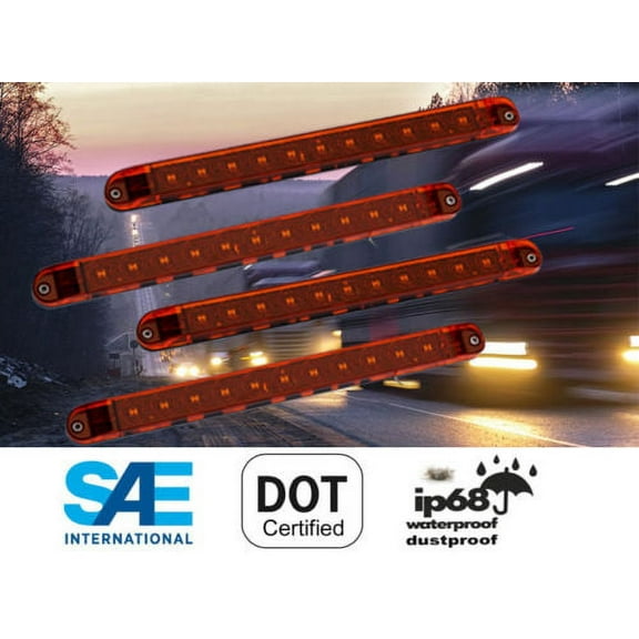 4 Amber Yellow 17" Sealed LED Waterproof Submersible Turn Tail Clearance Marker Identification Truck Trailer Light Bars EHD