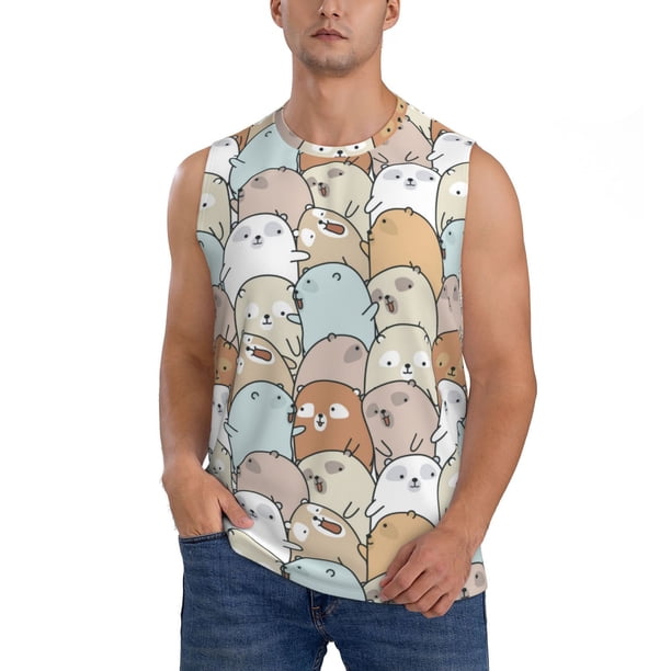 Balery Lovely Bear Camisetas sin mangas para hombre, absorbe la humedad y protege contra el mal olor.-Small
