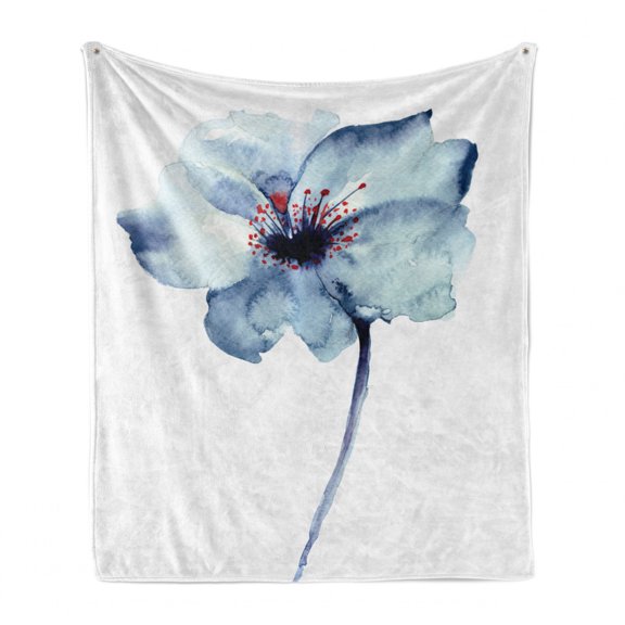 Watercolor Soft Flannel Fleece Throw Blanket, Design of a Spring Flower with Blue Tones Birth of Life Theme Print, Cozy Plush for Indoor and Outdoor Use, 50" x 70", Pale Blue, by Ambesonne