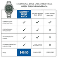 thumbnail image 6 of Men’s Silver Stainless Steel Dress Watch with Green Dial – Chronograph Style Quartz Wristwatch, Water Resistant, Elegant Business & Casual Watch for Men, 6 of 7