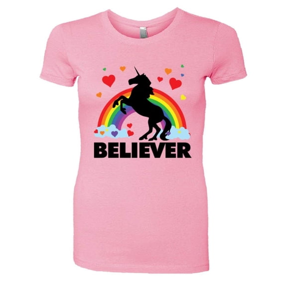 PleaseMeTees™ Womens Believer Unicorn Rainbow I Believe Brony HQ Tee