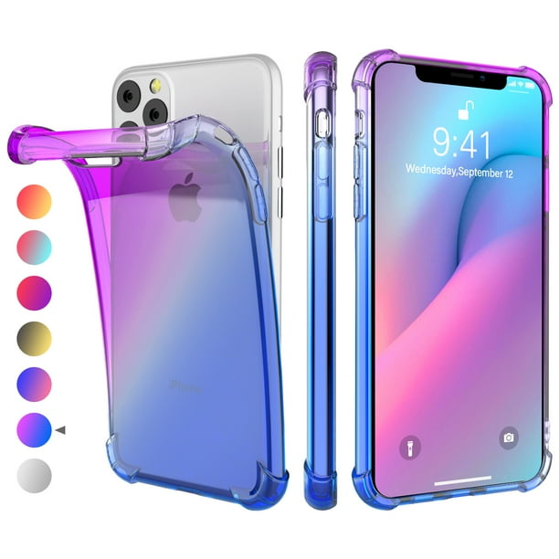 Iphone 11 6 1 Inch Case Soft Tpu Thicken Scratch Resistance Color Gradient Phone Back Cover Purple Blue Walmart Com