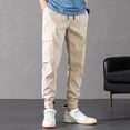 thumbnail image 4 of safuny Casual Pants for Men Solid Color Comfy Lounge Casual Fashion Fall Spring Trousers Soft Loose Daily Elastic Waist Full Length Pants with Pocket Khaki XL, 4 of 9