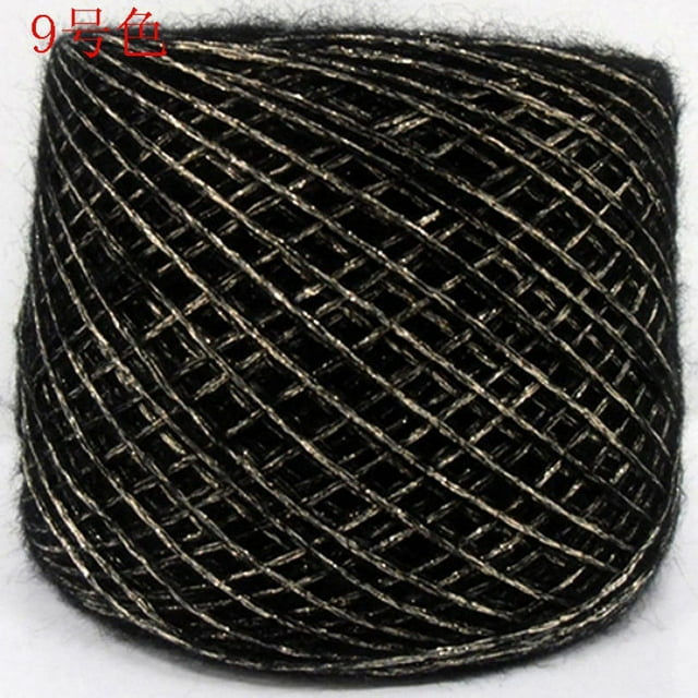 Nvzi Hilo de lana suave y brillante de 200 g, variedad variada para manualidades, mezcla súper suave y esponjosa para tejer y hacer crochet, color negro y dorado