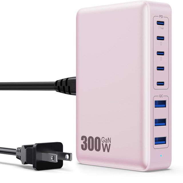 Cargador USB C AIWKV 300 W GaN III Hub de carga rápida de 8 puertos
