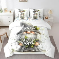 Erosebridal Cute Gnome Bedding Sets Twin Size,Floral Flower Comforter Sets with Sheets,White Green Bed in a Bag Twin size,Ultra Soft Botanical Room Decoration,Reversible,7pcs