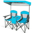 thumbnail image 3 of Gymax Folding 2-person Camping Chairs Double Sunshade Chairs w/ Canopy Blue, 3 of 10