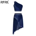 thumbnail image 2 of Traje de danza lírica de Ballet para patinaje artístico y gimnasia con diamantes de imitación para mujer, Top corto fruncido con falda dividida, trajes superpuestos de baile, 2 of 5